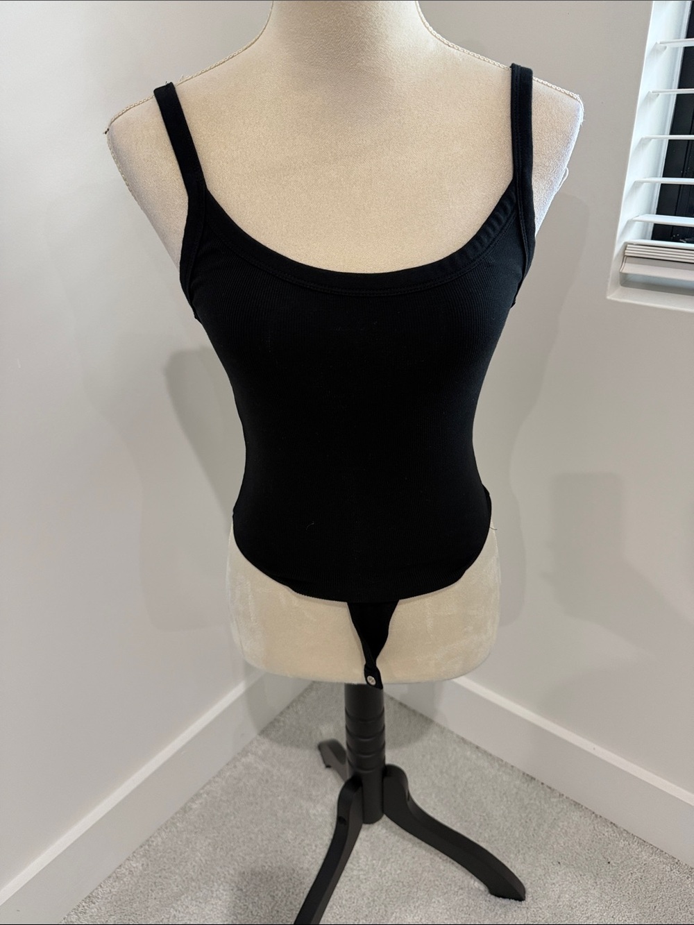 Zara Black Ribbed Tank Bodysuit with Scoop Neck